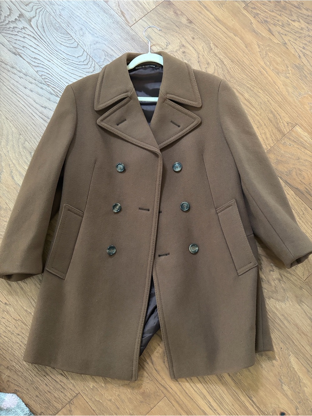 Wool Blend Double-Breasted Pea Coat - Brown